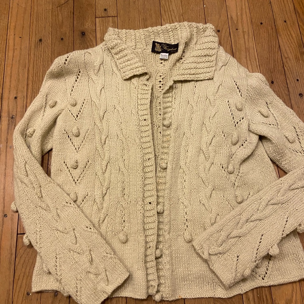 Vintage Foxglove Hand Knit Alpaca Wool Cardigan Sweater